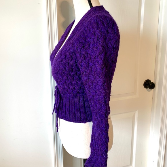 Vintage RAFIQUE 100% Wool V-Neck Woven Cardigan Sweater—SZ. Small - Picture 4 of 15